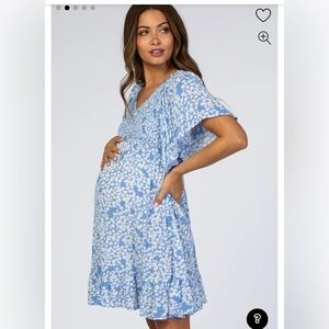 Light Blue Floral Pink Blush Maternity Dress